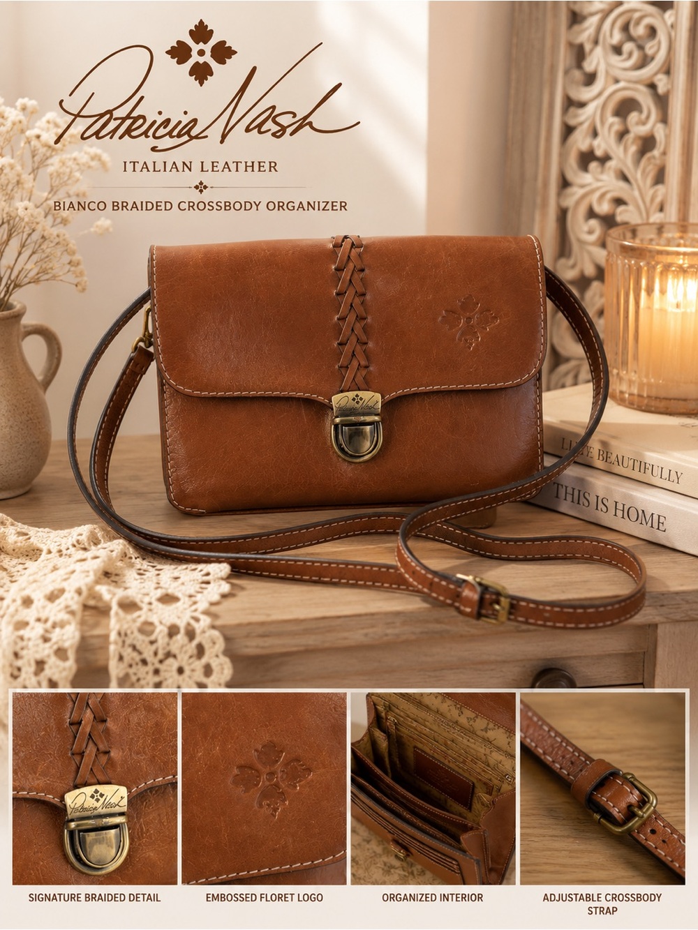 Patricia Nash Tan Bianco Braided Crossbody Organizer